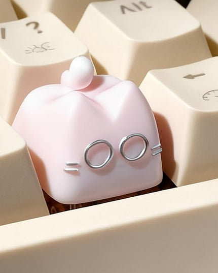 Artisan Keycaps, Cute Cat Custom Key Caps for MX Mechanical Keyboard, Resin Handmade 1U Replacement for Esc Arrow Keys (Pink cat)