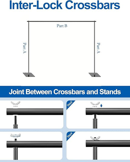 Backdrop Stand, 6.5ft Height 9ft Width Adjustable Photography Background Support Poles with Heavy Duty Flat Base, Photo Metal Steel Pipe and Drape Frame Kit for Parties Birthday Wedding
