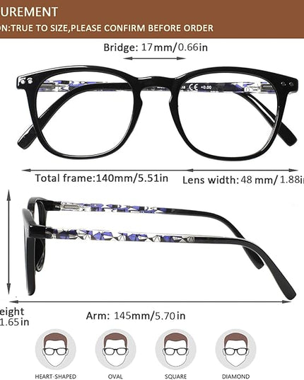 Henotin 3-Pack Blue Light Blocking Reading Glasses,Spring Hinge Computer Readers for Men Women,Anti UV Ray Filter Eyeglasses (Mixed Color-2, 0.75, Diopters)