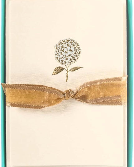 Graphique Hydrangea La Petite Presse Boxed Notecards - 10 Embellished Gold Foil Blank Cards with Matching Envelopes and Storage Box, 3.25" x 4.75" (L1346CB)
