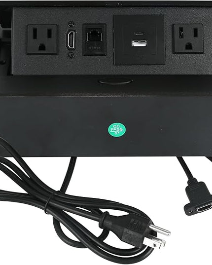 Hidden Pop-Up Outlet with 20W USB C Port Electrical Pop-Up Box Recessed Multimedia Strip Socket with 2 AC Outlets, USB A & USB C Ports with Outlet Network HDMI for The Conference Table (Black-B)