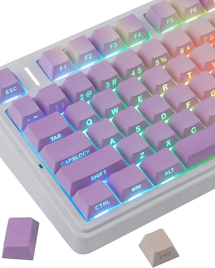 Sunzit PBT Keycaps - Taro Milk Tea Side Printed Keycap Set,133 Keys Shine Through Custom Key caps, Dye-Sublimation Cherry Profile Keycap for MX Switches Mechanical Keyboards