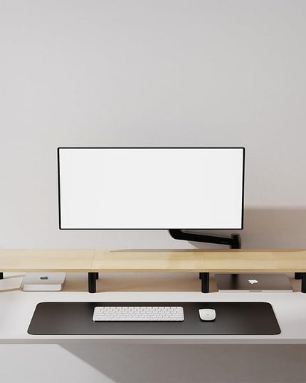 Large Extra Long Monitor Stand Riser 43.7in,Dual Monitor Riser, Wide TV Stand for 2 Monitors, Wood & Steel Leg Adjustable Height Desktop Riser, Home Office Organization. (Natural)