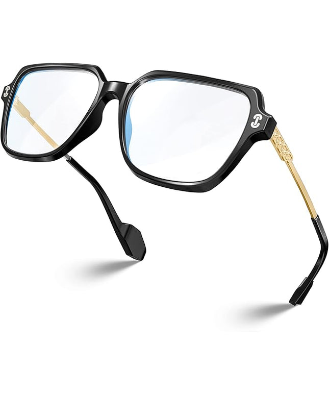 VISOONE Oversized Blue Light Blocking Glasses with Chic Square TR90 Frame and Metal Temple for Women Men REMY