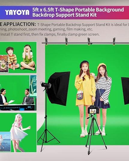 Green Screen Backdrop Kit, 5 x 6.5 ft Portable Chromakey Green Screen with T-Shaped Stand & Carrying Bag & 5 Clamps, Greenscreen Background for Streaming, Gaming, Zoom