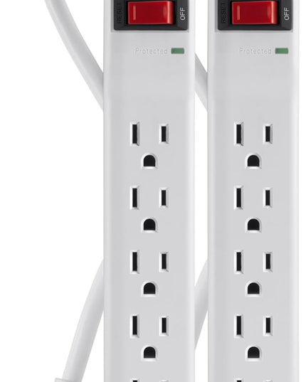 Belkin Power Strip Surge Protector - 6 AC Multiple Outlets, 2 ft Long Heavy Duty Metal Extension Cord for Home, Office, Travel, Computer Desktop & Phone Charging Brick - 200 Joules, White (2 Pack)