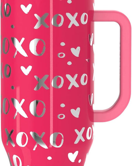 Coldest Tumbler with Handle and Straw, 100% Leak Proof Insulated Tumbler with Lid and Straw (3 Lids), Stainless Steel Tumblers for Women & Men, Cup Holder Friendly, 46 oz (Moonlight Hearts)