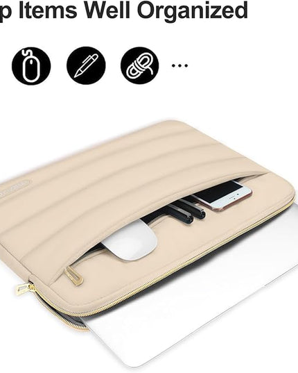 MOSISO 13.3 inch Laptop Case, 13-13.3 inch Puffy Laptop Sleeve Compatible with MacBook Air 13 13.6 M4 M3 M2 M1/Pro 13/Pro 14, HP Dell ASUS Lenovo,Polyester Horizontal Bag with Small Case, Apricot