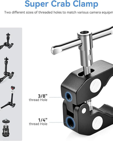 UTEBIT 11" Magic Arm Clamp Mount Kit, 360° Ball Heads with ARRI 1/4" & 3/8" Thread Screw, Camera Mount Adjustable Friction Arm w Super Clamp for DSLRs, Camera Cage, Monitor, LED Light, Action Camera