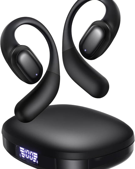 PSIER Open Ear Headphones Bluetooth 5.3 Bone Conduction Headphone, Soft Wireless Open Earbuds IPX6 Waterproof, Open Ear Earbuds with Premium Stereo Sound, 40H Playtime for Running, Cycling, Black