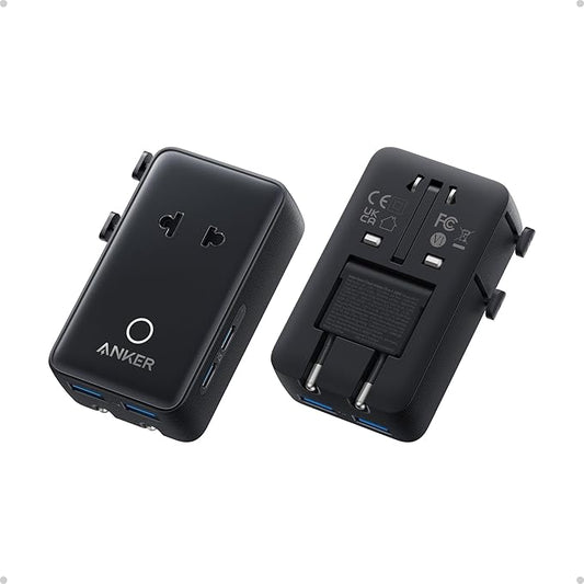 Anker Nano Travel Adapter, 5-Port Power Adapter with 1× 2-Pin AC, 2 USB A, 2 USB C for 20W, Smart Temperature Control, Works in 200+ Countries, Not a Voltage Converter, Travel Essentials (1-Pack)