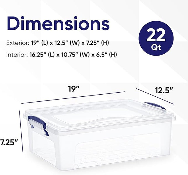 Superio Storage Bins with Lids- Clear Boxes for Organizing, Stackable Plastic Containers- BPA Free, Non-Toxic, Odor Free, Organizer for Home, Office, Dorm (6 Pack, 22.7 Qt)