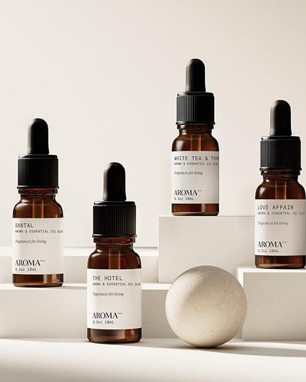AromaTech The Bestsellers Set | Gift Set of Aroma Diffuser Essential Oils Blend of Santal, The Hotel, White Tea & Thyme, and Love Affair - 10 mL (4 Pack)