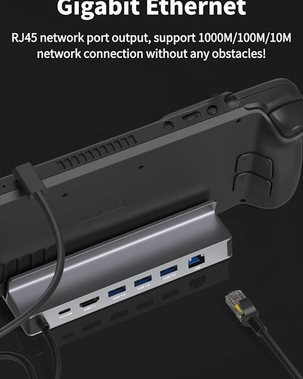 Diyeeni USB C Docking Station for Steam Deck & ROG Ally, 6-in-1 Dock with HDMI 2.0 4K@60Hz, Gigabit Ethernet, 3*USBA 3.0, 100W PD Fast Charging, Plug and Play