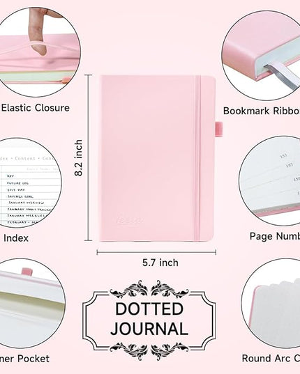 feela Dotted Journal Kit, Dot Grid Journal Hardcover Planner Notebook Set For Beginners Women Girls Note Taking with Journaling Supplies Stencils Stickers Pens Accessories, A5, 224 Pages, Pink