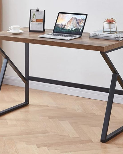 HSH Minimalist PC Desk, Industrial Home Office Desk, Sturdy Wood and Metal Desk, Rustic Vintage Oak 55 Inch Work Study Writing Desks Computer Table for Living Room Bedroom