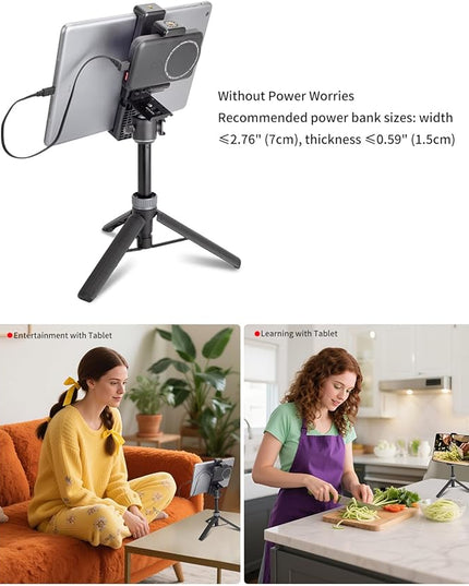 Large Screen Teleprompter Holder for Tablet/Phone with Extendable Tripod, Dual-Clamp Design with Interchangeable 3 Sizes of Clamps. Perfect for Live Streaming/Recording/Video Conference