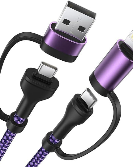 4-in-1 USB C Cable, USBC Lightning Cable USB C to C Charging Cable 60W PD [Fast & Data Sync] 4 in 1 Multi Charger for iPhone 16 15 14 13 12,MacBook Pro 2024 iPad mini 6/Pro,Samsung Galaxy