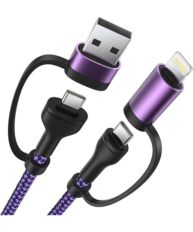 4-in-1 USB C Cable, USBC Lightning Cable USB C to C Charging Cable 60W PD [Fast & Data Sync] 4 in 1 Multi Charger for iPhone 16 15 14 13 12,MacBook Pro 2024 iPad mini 6/Pro,Samsung Galaxy