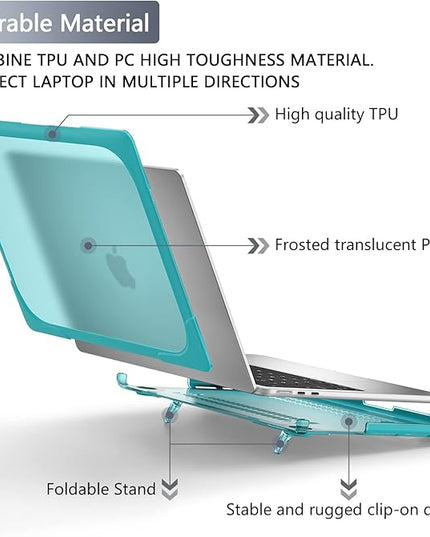 Batianda for New MacBook Air 13.6 inch Case 2025 M4 2024 2022 Release Model A3240 A2681(M2) A3113(M3), Heavy Duty Shockproof Protective Hard Shell with Fold Kickstand & Keyboard Cover, Light Blue