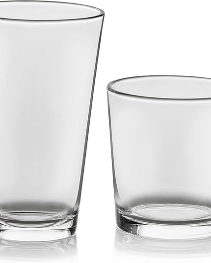Libbey Flare Rocks, Glass Tumbler Set, Stylish Lead-Free Drinking Glasses Set of 16, Dishwasher-Safe Glass Cups Set for Daily Use and Parties