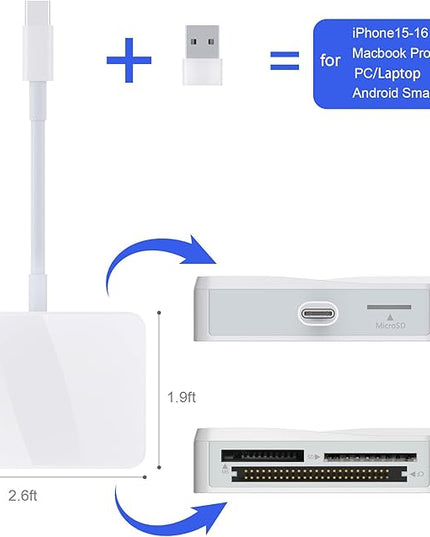 SD Card Reader, 4 in 1 USB C to SD/TF/CF/MS Card Reader with USB to USB C Adapter Memroy Card Reader for iPhone 17/16/15 Pro Max iPad Pro MacBook Pro/Air iMac M4/M3/M2 Android Phone/Tablet PC (White)