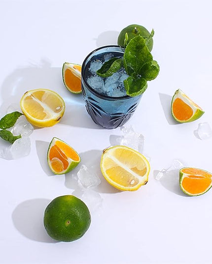 M&N HOME Colored Whiskey Glasses, Set of 4 Colorful Drinking Glasses, 9 Oz Coconut Cups, Glass Tumblers, Glass Cups for Water and Juice, Tiki Cups, Tropical Themed Glassware Set - BLUE SET