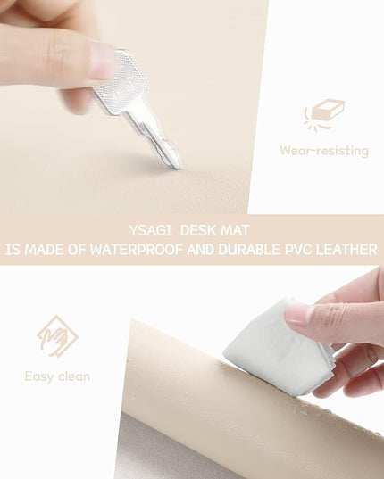YSAGi Non-Slip Leather Desk Pad, Desk Matt for Desktop, Waterproof Laptop Computer Keyboard Mat, Table Protector Blotter Mat, Large Mouse Pad for Office/Work/Home/Decor(Beige, 31.5" x 15.7")