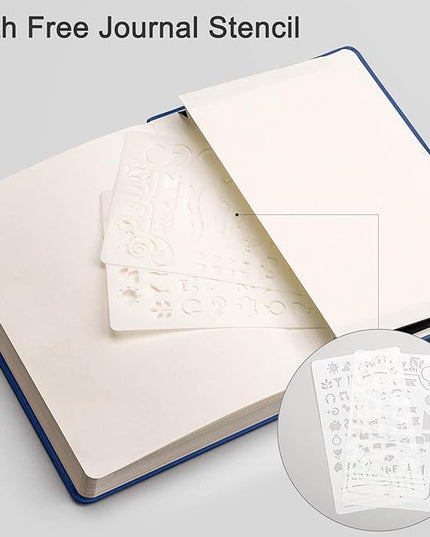 EMSHOI A5 Dotted Journal - 256 Pages with 120gsm Thick Dot Grid Paper, Hardcover Leather Dotted Notebook, 16 Perforated Pages, Pen Loop & Inner Pocket, for Bullet Journaling, 5.75” x 8.38”, Blue