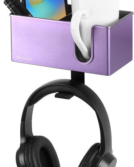 Rosyline 3-in-1 Clip-on Desk Organizer for Expanding Office and Gaming Space - Pen, Headphone, and Desk Item Holder (Purple)