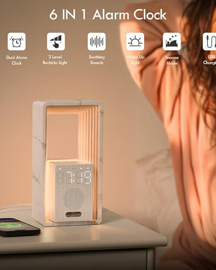 WILIT Digital Alarm Clock, Sunrise Alarm Clock with Nightlight, 9 Sleep Aid Sounds, White Noise Sounds Machine, Dimmable Display, Snooze,USB Charging Port,Gift for Women,Men,Teens,Kids,Travel