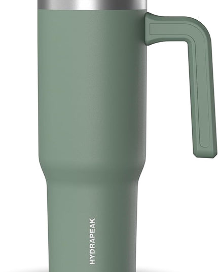 Hydrapeak Voyager 32 oz Tumbler with Handle and Straw Lid | Reusable Stainless Steel Water Bottle Travel Mug Cupholder Friendly | Insulated Cup (Sage Leaf)
