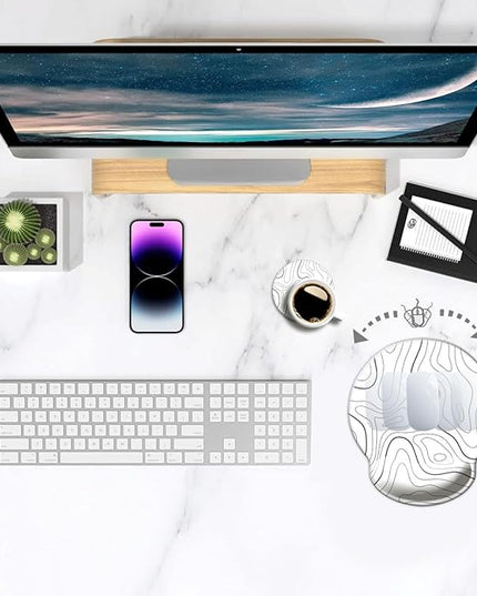 Ergonomic Mouse Pad with Wrist Support,Mouse Pad with Wrist Rest,Relieve Wrist Pain Mousepad Non-Slip Rubber Base,Mouse Pads for Desk,Computers,Laptop,Office,Home,Accessories White Topographic Line