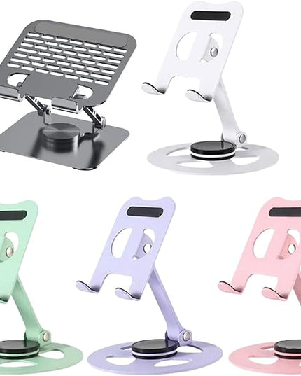 Portable Aluminum Tablet Stand 360°Adjustable Nonslip Holder for Most Phones Tablets & Laptops Ergonomic Rotating Tablets Stand