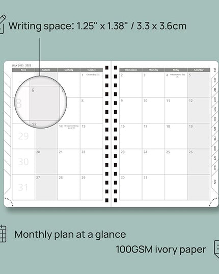 POPRUN Academic Planner 2025-2026 (July 2025-June 2026), Daily Weekly and Monthly Appointment Book (Wirebound Hard Cover - 6.25'' x 8.5'') with Hourly Time Slots, Tabs, 100 GSM - Light Yellow