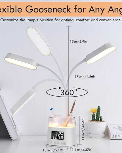 WILIT LED Desk Lamps for Home Office with Pen Holder, Table Lamp for Bedroom with USB Charging Port & Clock, RGB Night Light, Study Lamp for Kids Student, Desk Lamp for College Dorm Room Essentials