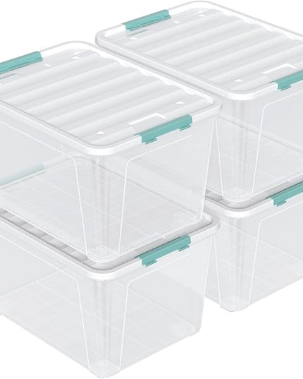 4 Pack 85 Quart Latching Storage Box Bin, Large Storage Box with Wheels, Clear