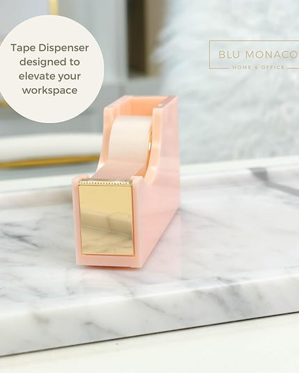 BLU MONACO | Acrylic Tape Cutter Dispenser for Desk | Cute Tape Dispenser Desk with Heavy Duty Base | Pastel Pink Desktop Tape Holder for Office Home