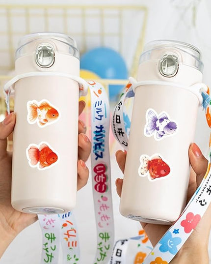 500 Pcs Goldfish Stickers Roll, 10 Styles Cute Cartoon Goldfish Stickers for Teens, Waterproof Vinyl Stickers for Journal Scrapbook, Party Favors, Classroom Rewards, Laptop & Water Bottle Decal