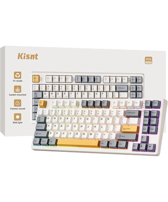Wireless Mechanical Keyboard,Gasket Mounted with Creamy Sound,Bluetooth/2.4GHz/USB-C,Custom Hot Swappable,RGB Backlit,75% Compact Layout for Gaming/Typing/Win/Mac/PC (Retro Beige,Linear Switch)