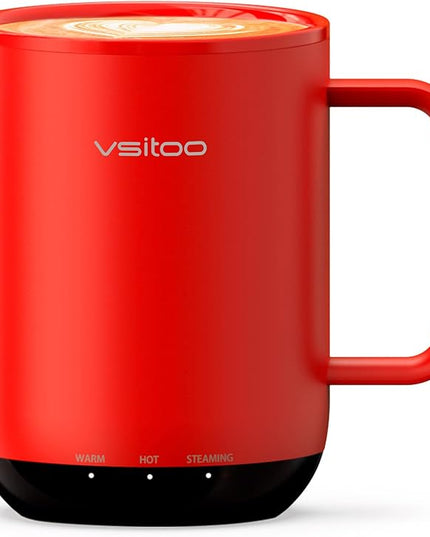 Vsitoo S3 Plus 14oz Heated Coffee Mug - Temperature Control Smart Mug with Mug Warmer, Auto-Sensing AI Heats Drinks to 120-150°F Hands-Free.Ideal for Home/Office/Gifts，Red