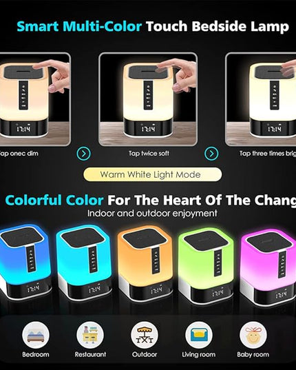 Night Light Bluetooth Speaker, 5 in 1 Touch Control Bedside Lamp Dimmable Multi-Color Changing, Bedroom Alarm Clock, Best Birthday Gift Ideas for 10 11 12 13 14 Year Old Teenage Girls/Boys