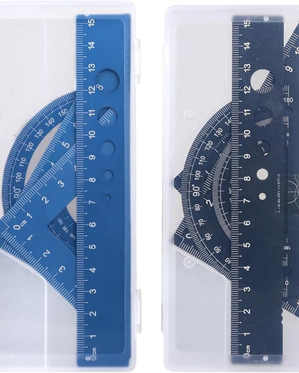 Honagu Triangular Ruler Set, 8 Pieces/2 Sets Aluminum Alloy Ruler, Metal Drafting Ruler, Geometric Protractor for Students, Draftsmen, Engineers, School Office Supplies (Blue+Black)