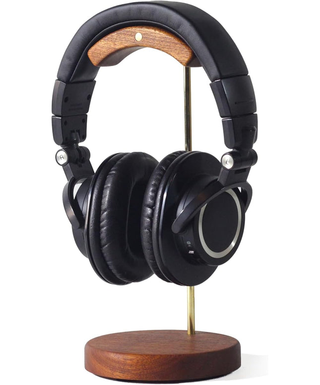 Unchained Workshop Handmade Brass and Wood headphone stand, Headset Stand for Desk, compatible with all models