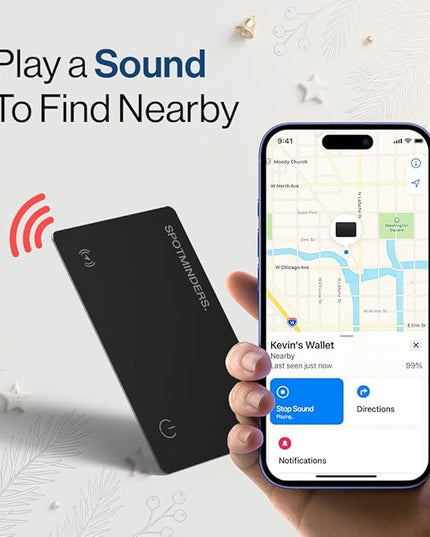 SPOTMINDERS Apple MFi Certified Wallet Tracker Works With Apple Find My Tracking Card for Wallet Card Rechargeable IP68 Waterproof 0.07in Slim iPhone Item Finder for Luggage Tags Purse Gifts for Women