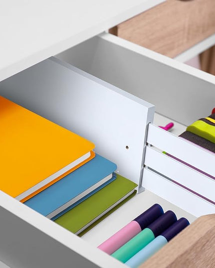 4 Pcs Deep Bamboo Drawer Dividers, Deep Kitchen Dresser Drawer Organizer with Spring Loaded for Clothes, Adjustable Expandable from 15-22 Inch(6 Inch,White)