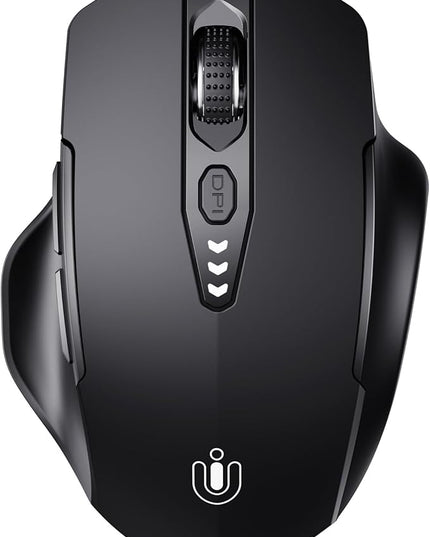Uineer Wireless Bluetooth Mouse,[Upgraded] Rechargeable (BT 5.0/4.0+2.4G Hz),Computer Mouse with Visible Battery Level, 4 Adjustable DPI, Portable PC Mouse for MacBook Chromebook,Black