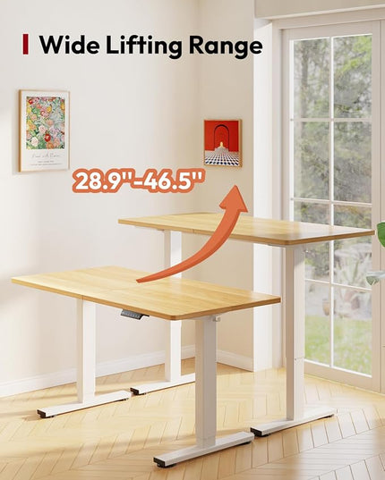 SANODESK Standing Desk Height Adjustable Electric Stand up Desk 63x24 Inches Sit Stand Home Office with Splice Board, White Frame/Maple Top