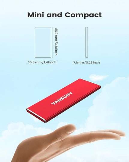 Vansuny 1TB Portable External SSD, USB 3.1 Gen2 540MB/s High-Speed Data ssd External Hard Drive USB C, Metal Mini Portable External Solid State Drive, Red
