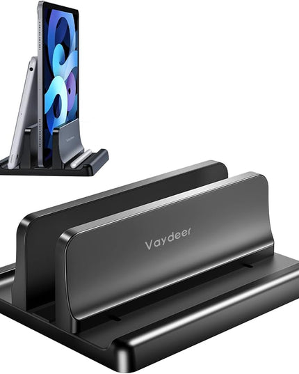 Vaydeer Vertical Laptop Stand Holder Organizer Plastic Adjustable Desktop Notebook Dock Space-Saving 3 in 1 for All MacBook Pro Air,Mac,HP,Dell,Microsoft Surface,Lenovo,up to 17.3 inches (Black)